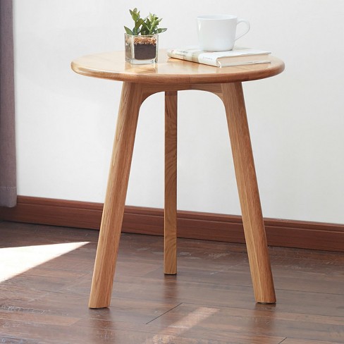 Suki Oak Wood Night Side Table, Round End Tables For Living Room And ...
