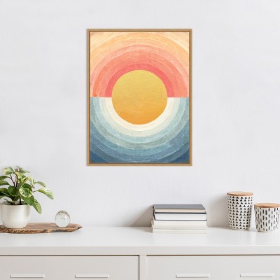 Retro Vibes Abstract Sun Framed Canvas Wall Art 18 x 24 Inches