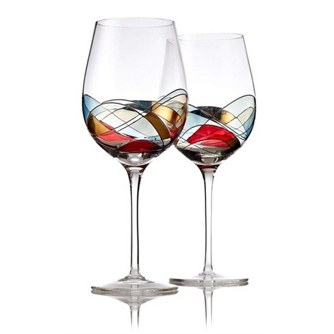 Set Of 2 Red Wine Glasses - Bezrat Hand Painted : Target