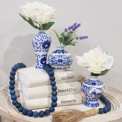 Blue and White Porcelain Chinoiserie Bud Vase Set