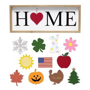Rustic Farmhouse Wooden Seasonal Interchangeable Symbol Home Frame with 12 Ornaments - Elegant Designs - 1 of 4