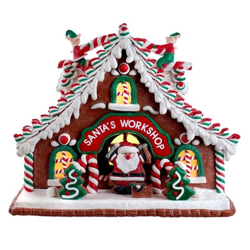 Kurt Adler 10.5 Inch Battery-Operated Light Up Santa's Workshop Gingerbread  House