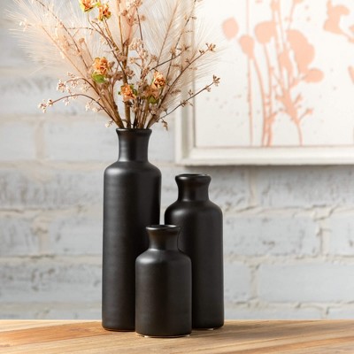 Modern Matte Black Ceramic Vase Trio for Elegant Table Decor