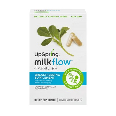 UpSpring Milkflow Breastfeeding Lactation Supplement, Fenugreek and Blessed Thistle Powder Capsules - 100ct