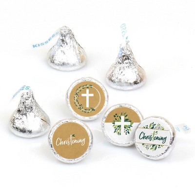 Big Dot of Happiness Christening Elegant Cross - Religious Party Round Candy Sticker Favors - Labels Fit Hershey's Kisses (1 sheet of 108)