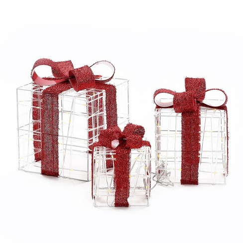 Luxenhome Set Of 3 Presents Lighted Gift Box Holiday Decoration ...