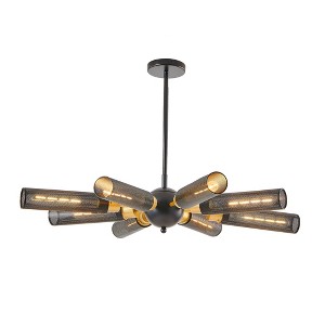 Airsurfer 25" Black & Gold 3-Light Pendant Chandelier with Cylinder Mesh Shades for Dining Room/Kitchen Island (No Bulbs) - 1 of 4