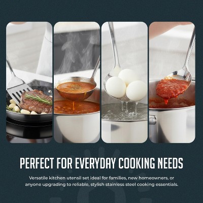 Luminuxe Stainless Steel Kitchen Utensil Set with Holder, 5-Piece Heat Resistant Kitchen Tools Set, Includes Ladle, Skimmer & Serving Spoon, Nonstick Cookware — фото 6