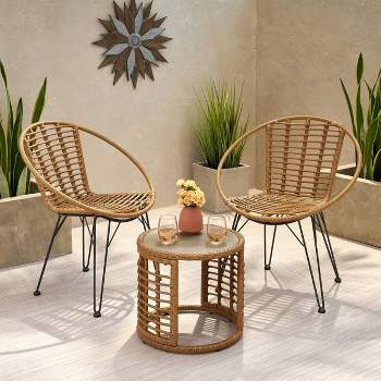 Perkins 3pc Wicker Modern Boho Chat Set - Light Brown - Christopher Knight Home