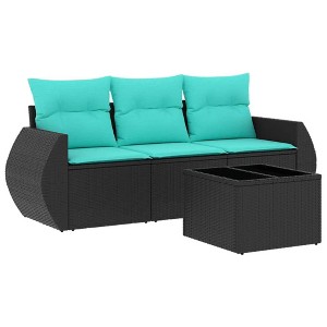 vidaXL 4 Piece Patio Sofa Set with Cushions Black Poly Rattan - 1 of 4