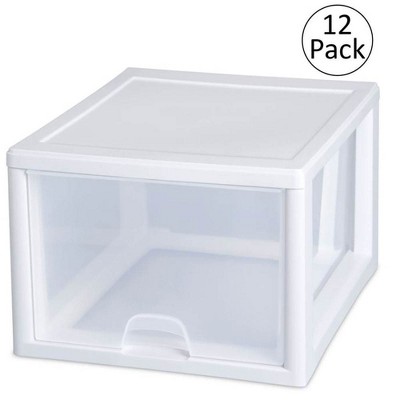 Sterilite 27-Quart Single Box Modular Stacking Storage Container Clear (12 Pack)