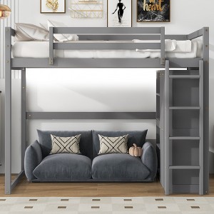 QingMoon Full Size Loft Bed, Solid Wood Loft Bed Frame, with Wardrobe, Stairs, Storage Shelves and Safety Guard for Kids, Teens and Adults - 1 of 4