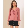 INSPIRE CHIC Women's Office Work Ruffle V Neck Long Sleeve Chiffon Peasant Blouse - 2 of 4