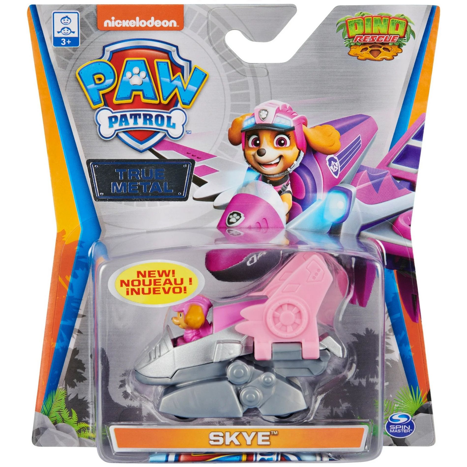 PAW Patrol True Metal Dino Rescue Skye 1:55 Die-Cast Vehicle, Pink Dinosaur-Themed Rescue Plane Toy with Working Wheels for Kids Ages 3 and Up