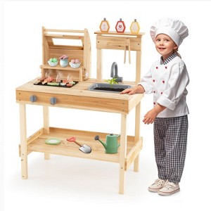 Costway Wooden Barbecue Grill Playset with Play Food Grilling Tools & Accessories - 1 of 4