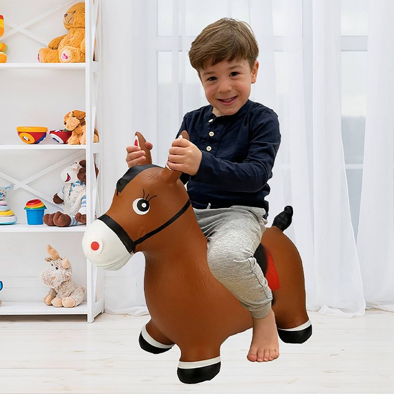 BounceZiez Inflatable Bouncy Ride On Hopper with Pump - Brown Horse, 2 of 5