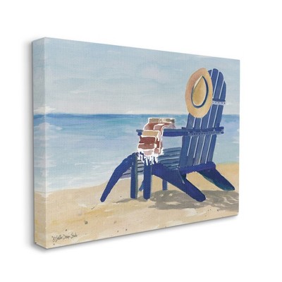Stupell Industries Empty Blue Beach Chair with Hat Nautical Scene