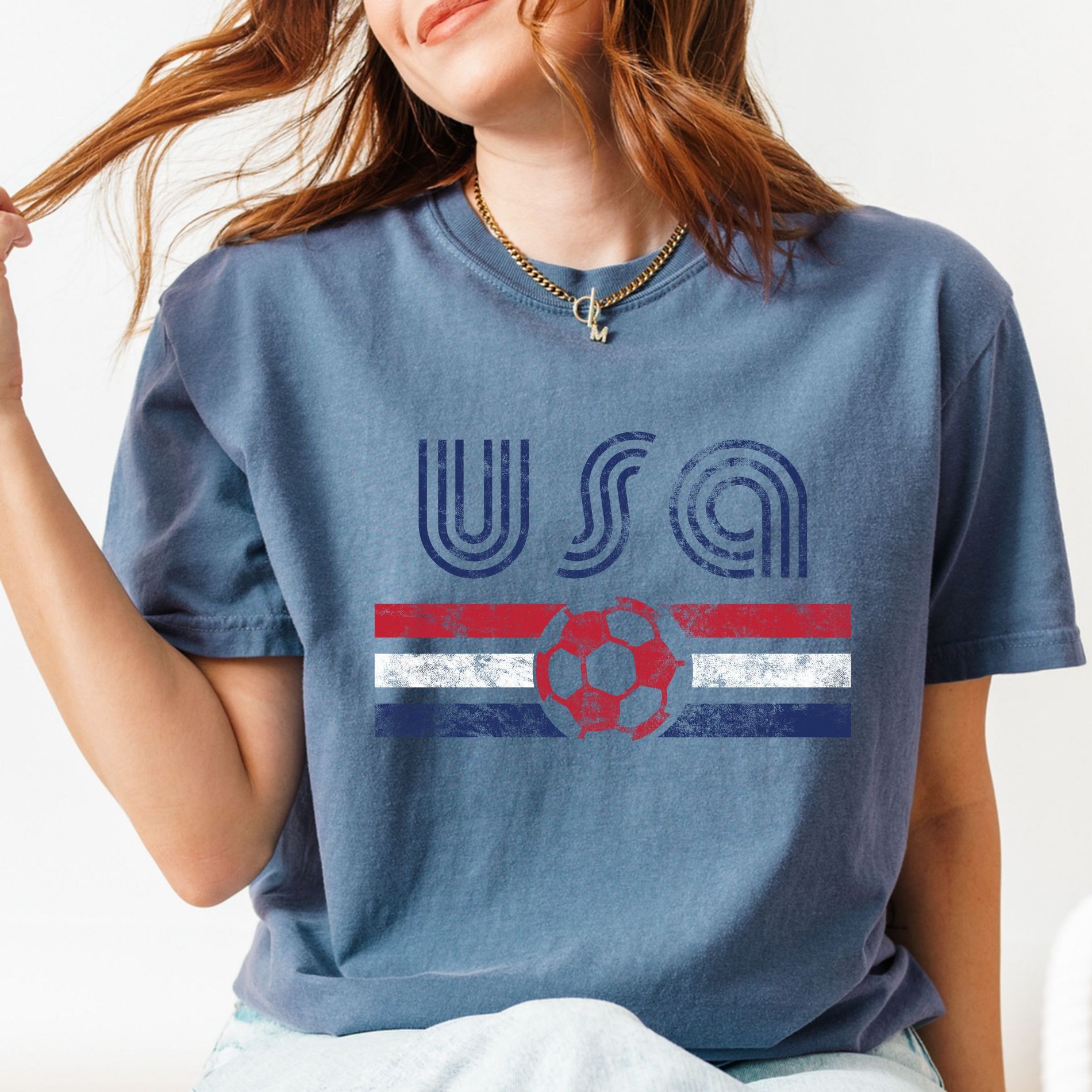 USA Soccer Flag - Women's Garment Dyed Graphic T-Shirt