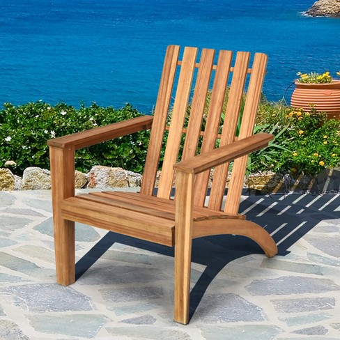 Costway Patio Acacia Wood Adirondack Chair Lounge Armchair Durable Outdoor  Garden Yard