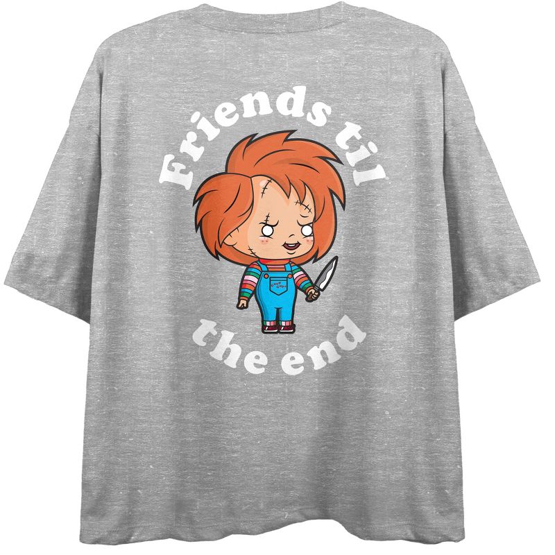 Chucky Wanna Play Double Sided Women's Athletic Heather Crop Tee-, 2 of 5