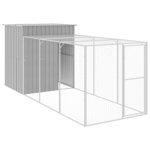 vidaXL Chicken Cage with Extended Run - Galvanized Steel, Light Gray - Features Spacious Area, Mesh Covering, Protective Roof, and Latch Door - 1 of 4