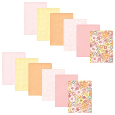 Image of Hudson Baby Infant Girl Cotton Flannel Burp Cloths Bundle, Peace Love Flowers, One Size