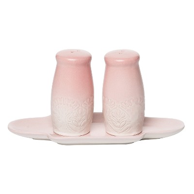 Transpac Pink Ombre Debossed Ceramic Salt and Pepper Shakers Collectables Debossed 7.25" Pink Set of 2