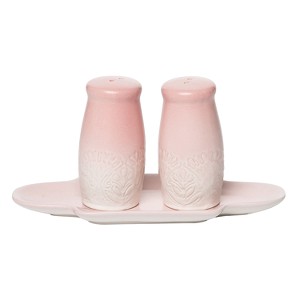 Transpac Pink Ombre Debossed Ceramic Salt and Pepper Shakers Collectables Debossed 7.25" Pink Set of 2 - 1 of 2