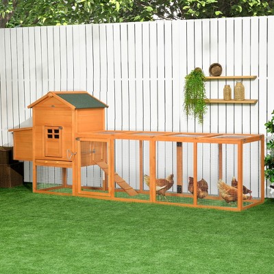Extra Large Orange Wooden Chicken Coop with Run and Tray