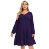 Women's Plus Size Fall Dress Long Sleeve Casual Babydoll Shift Tiered Flowy Midi Dresses - 2 of 4