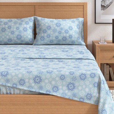 King Blue Snowflake Cotton Flannel Sheet Set