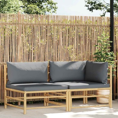 2 Piece Patio Lounge Set with Dark Gray Cushions Bamboo vidaXL