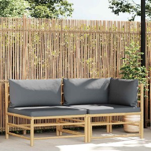 2 Piece Patio Lounge Set with Dark Gray Cushions Bamboo vidaXL - 1 of 4