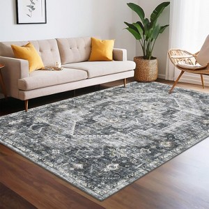 Machine Washable Area Rug Vintage Printed Low Pile Distressed Indoor Carpet Non Slip Foldable Rug for Living Room Bedroom Dining Room - 1 of 4