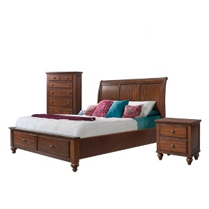 3pc Channing Queen Storage Bedroom Set Cherry - Picket House Furnishings, Size: King