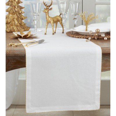 White Cotton Table Runner with Gold Whip Stitched Border