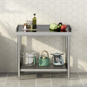 Stainless Steel Work Table with Three Side Baffle & Undershelf, Commercial Work Table for Prep & Work, Prep Table for Restaurant, Kitchen and Hotel - 1 of 4