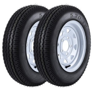 Set of 2 5.30-12 5.30x12 530-12 5.30-12 Trailer Tires with 12" Rims, 5 Lug on 4.5", Load Range C, 6PR - 1 of 4