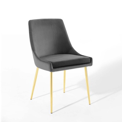 Charcoal Velvet Upholstered Side Chair with Gold Metal Legs