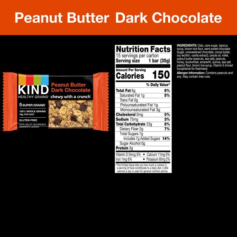 KIND Healthy Grains Bars Peanut Butter Dark Chocolate Chunk -18oz/15ct, 3 of 10