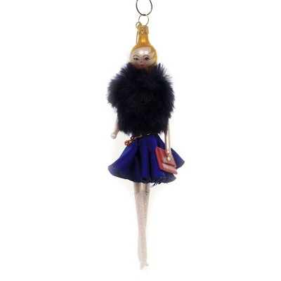 Italian Ornaments 7.0" Lady With Blue Fur Jacket Italian Christmas Ornament  -  Tree Ornaments