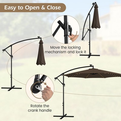 Coffee 10FT Solar-Lighted Cantilever Offset Patio Umbrella