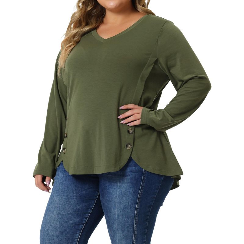 Agnes Orinda Women's Plus Size Long Sleeve V Neck Loose Casual Workout Fashion Buttons Tunic Blouse, 2 of 6