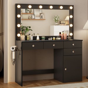 41.4" Makeup Vanity Desk with 4 Drawers and Large Cabinet, 3 Lighting Modes Adjustable Brightness - 1 of 4