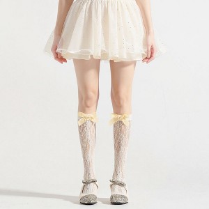 Anna-Kaci Women's 3-Piece Set Knee-High Lace Socks with Bow Accent Detail - 1 of 4