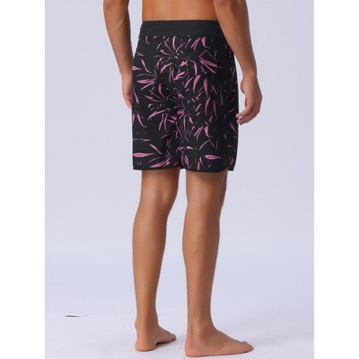 Мужские брюки INSPIRE CHIC Men's Tropical Vocation Elastic Waist Drawstring Hawaiian Print Athletic Swim Trunks Black 32 — фото 3