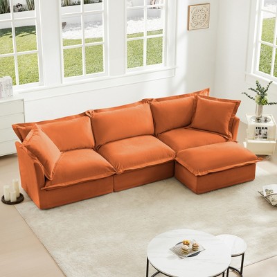 Oversized 120" Chenille Slipcovered L-Shaped Modular Sectional Sofa with French Edges and Removable Covers, 4-Piece Free combination