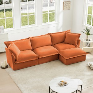 Oversized 120" Chenille Slipcovered L-Shaped Modular Sectional Sofa with French Edges and Removable Covers, 4-Piece Free combination - 1 of 4
