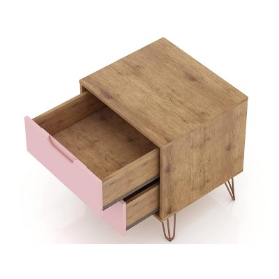Natural and Rose Pink Hairpin Leg Dresser and Nightstand Set