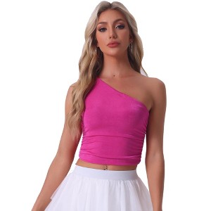 Allegra K Women's Sleeveless One-Shoulder Ruched Tank Crop Top - 1 of 4